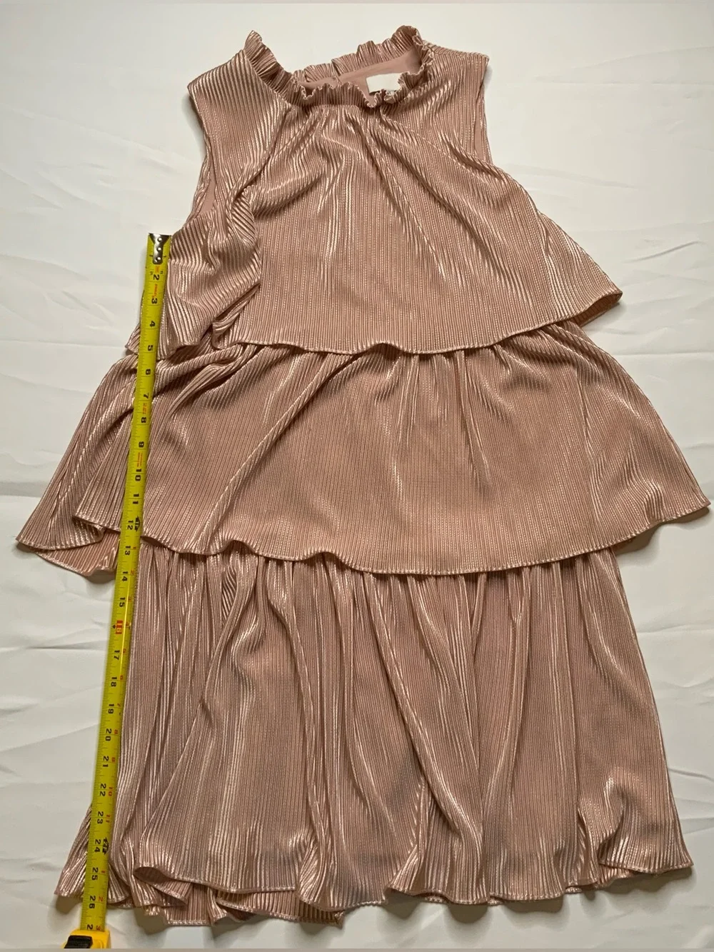 Anthropologie Ro & De Estelle Metallic Tiered Mini Dress S Pink Pleated Ruffle